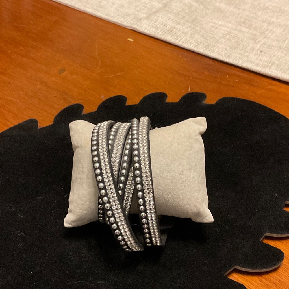 Black and Silver Beaded Wrap Bracelet